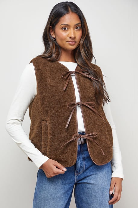 Faux Fur Gilet With Pu Binding - Image 1
