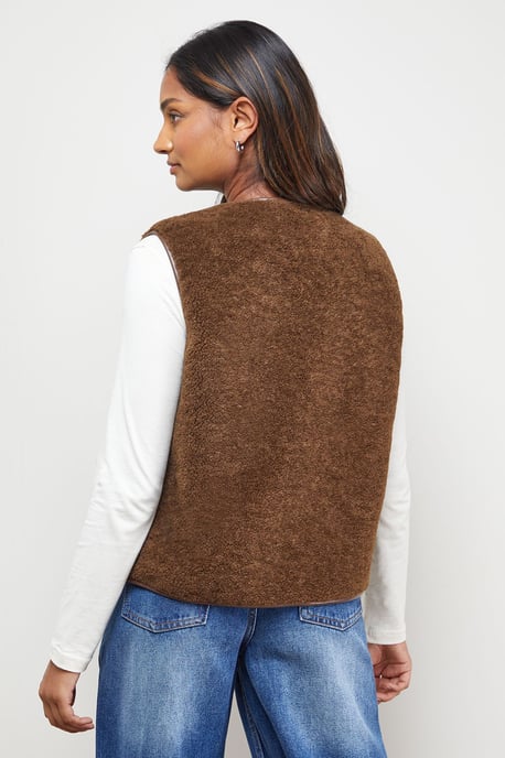 Faux Fur Gilet With Pu Binding - Image 3