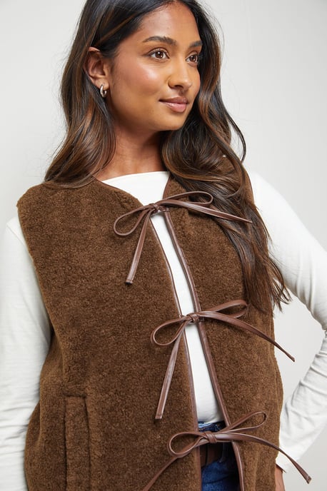 Faux Fur Gilet With Pu Binding - Image 4