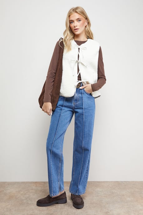 Faux Fur Gilet With Pu Binding - Image 1