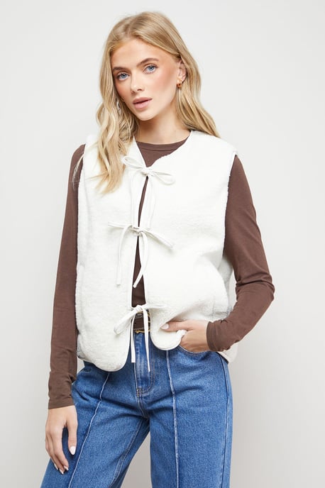 Faux Fur Gilet With Pu Binding - Image 2