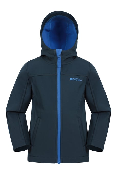 'Exodus' Kids Black Softshell Jacket with Two Side Pockets Fleece Lined Water Resistant Outdoors Coat Navy - Image 2