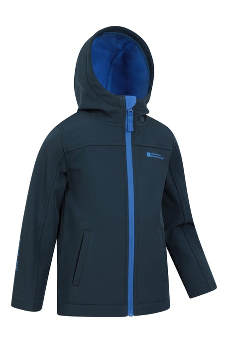 'Exodus' Kids Black Softshell Jacket with Two Side Pockets Fleece Lined Water Resistant Outdoors Coat Navy - Image 3