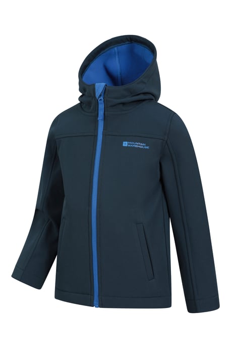 'Exodus' Kids Black Softshell Jacket with Two Side Pockets Fleece Lined Water Resistant Outdoors Coat Navy - Image 5