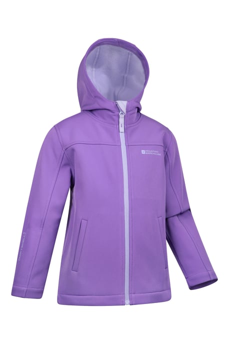 'Exodus' Kids Black Softshell Jacket with Two Side Pockets Fleece Lined Water Resistant Outdoors Coat Purple - Image 3