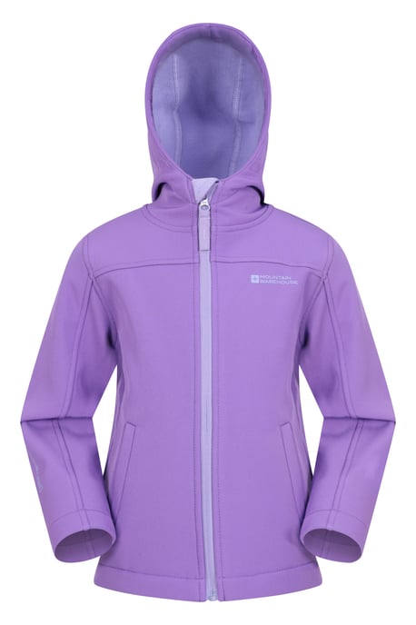 'Exodus' Kids Black Softshell Jacket with Two Side Pockets Fleece Lined Water Resistant Outdoors Coat Purple - Image 4
