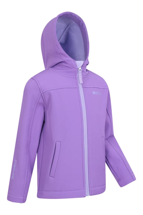 'Exodus' Kids Black Softshell Jacket with Two Side Pockets Fleece Lined Water Resistant Outdoors Coat Purple - Image 5