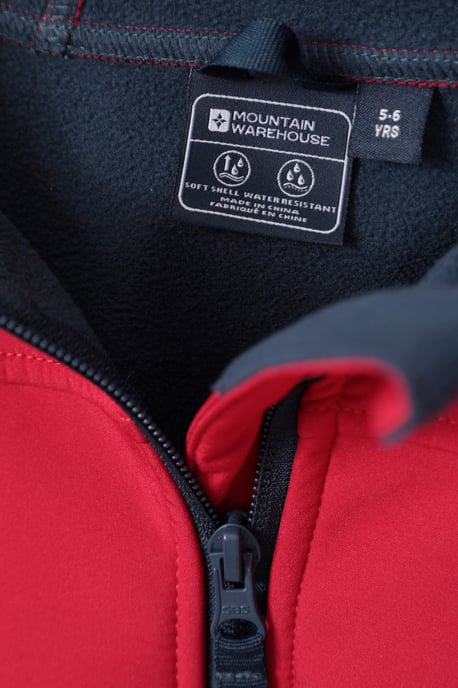 'Exodus' Kids Black Softshell Jacket with Two Side Pockets Fleece Lined Water Resistant Outdoors Coat Red - Image 6