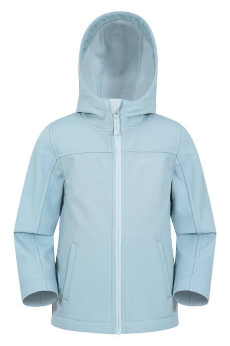 'Exodus' Kids Black Softshell Jacket with Two Side Pockets Fleece Lined Water Resistant Outdoors Coat Pale Blue - Image 2