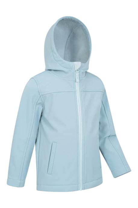 'Exodus' Kids Black Softshell Jacket with Two Side Pockets Fleece Lined Water Resistant Outdoors Coat Pale Blue - Image 3