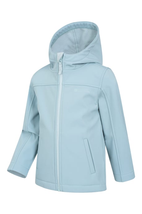 'Exodus' Kids Black Softshell Jacket with Two Side Pockets Fleece Lined Water Resistant Outdoors Coat Pale Blue - Image 5