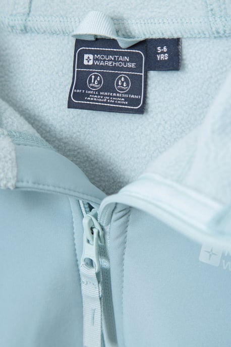'Exodus' Kids Black Softshell Jacket with Two Side Pockets Fleece Lined Water Resistant Outdoors Coat Pale Blue - Image 6