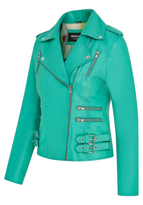 Dames leren aquablauwe Brando bikerjack - Loddon - Image 3