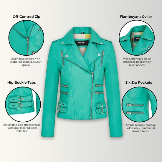 Womens Leather Aqua Blue Brando Biker Jacket-Constantia - Image 3