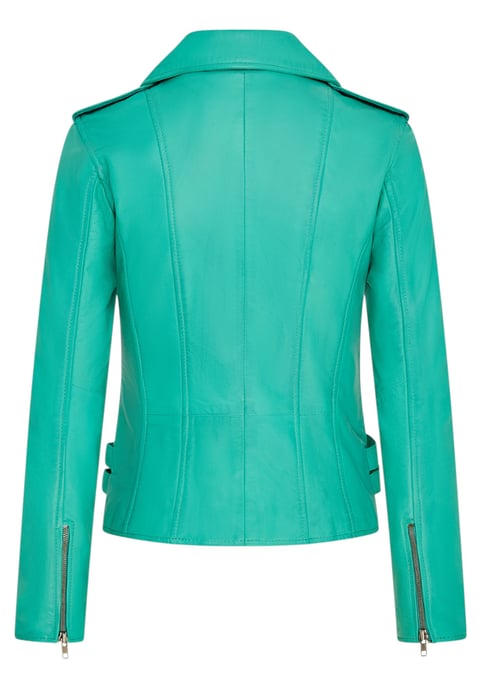Womens Leather Aqua Blue Brando Biker Jacket-Constantia - Image 5