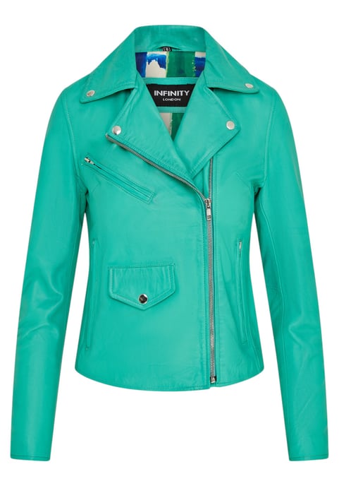 Dames Aqua Blue Classic Brando Biker leren jack - Soweto - Image 2