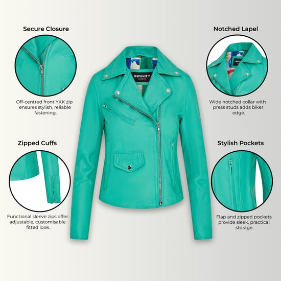 Dames Aqua Blue Classic Brando Biker leren jack - Soweto - Image 3