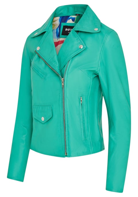 Dames Aqua Blue Classic Brando Biker leren jack - Soweto - Image 4