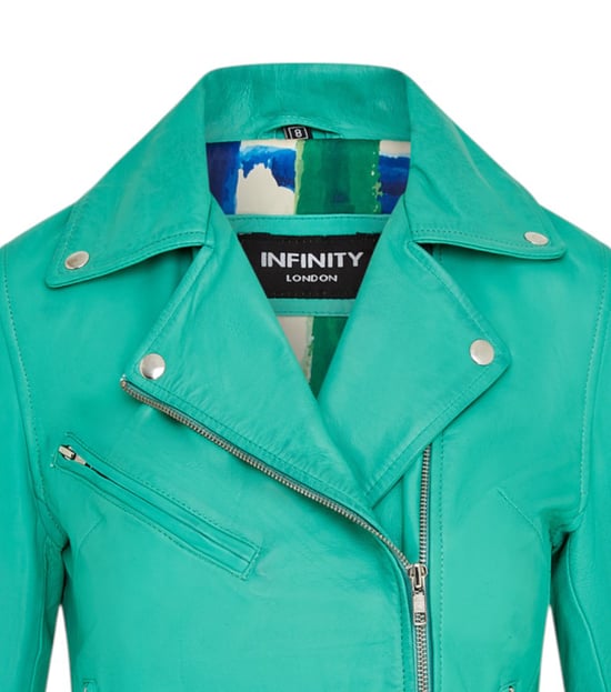 Dames Aqua Blue Classic Brando Biker leren jack - Soweto - Image 6