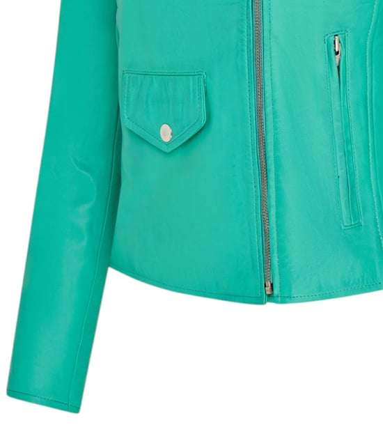 Dames Aqua Blue Classic Brando Biker leren jack - Broome - Image 6