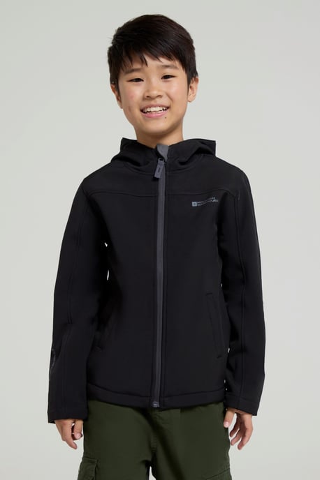 'Exodus' Kids Black Softshell Jacket with Two Side Pockets Fleece Lined Water Resistant Outdoors Coat Black - Image 1