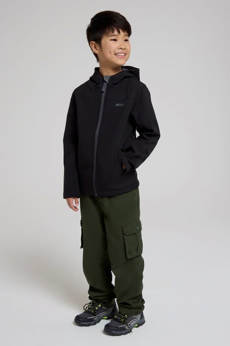 'Exodus' Kids Black Softshell Jacket with Two Side Pockets Fleece Lined Water Resistant Outdoors Coat Black - Image 2