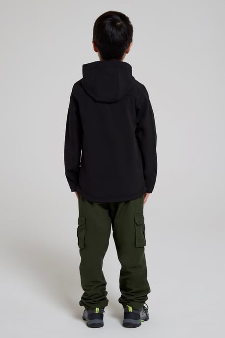'Exodus' Kids Black Softshell Jacket with Two Side Pockets Fleece Lined Water Resistant Outdoors Coat Black - Image 3