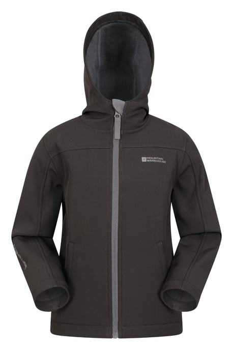 'Exodus' Kids Black Softshell Jacket with Two Side Pockets Fleece Lined Water Resistant Outdoors Coat Black - Image 5