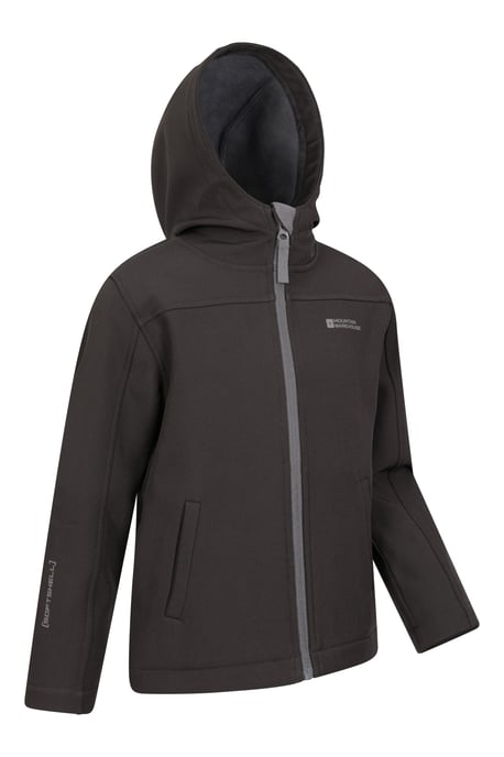 'Exodus' Kids Black Softshell Jacket with Two Side Pockets Fleece Lined Water Resistant Outdoors Coat Black - Image 6