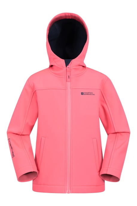 'Exodus' Kids Black Softshell Jacket with Two Side Pockets Fleece Lined Water Resistant Outdoors Coat Pink - Image 1