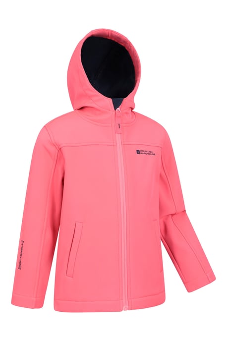 'Exodus' Kids Black Softshell Jacket with Two Side Pockets Fleece Lined Water Resistant Outdoors Coat Pink - Image 2