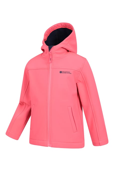 'Exodus' Kids Black Softshell Jacket with Two Side Pockets Fleece Lined Water Resistant Outdoors Coat Pink - Image 4