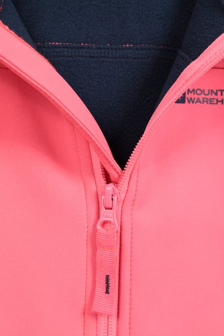 'Exodus' Kids Black Softshell Jacket with Two Side Pockets Fleece Lined Water Resistant Outdoors Coat Pink - Image 5
