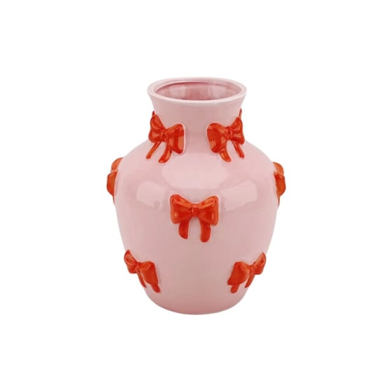 House Vitamin Vase flower vase ribbons dolomite pink/orange 14x14x19cm - Image 1