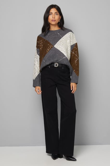 Grey Oversized Argyle Jumper - Image 2