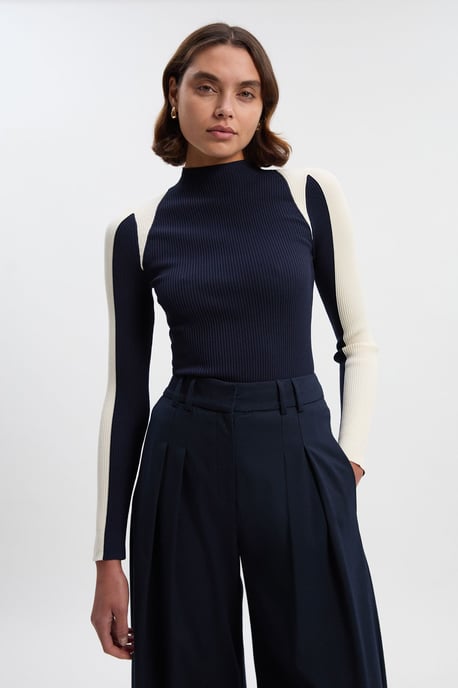 Rib Knit Colour Block Top - Image 1