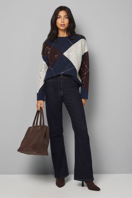 Navy Oversized Argyle Jumper - Image 2