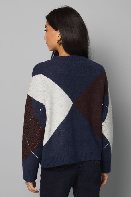 Navy Oversized Argyle Jumper - Image 3