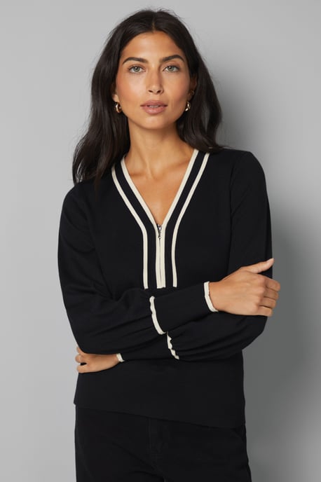 Zip Front Tipped Knitted Top - Image 1