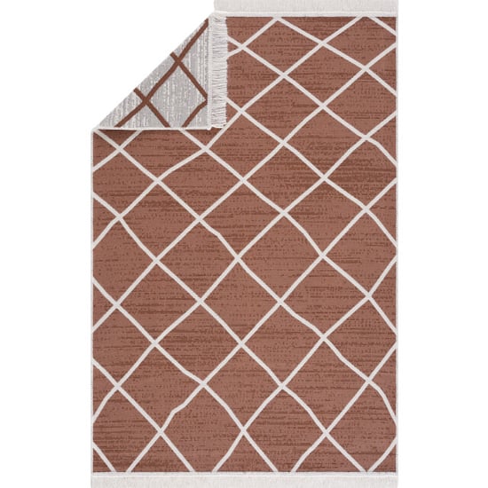 Muratap Boho kelim dubbelzijdig wasbaar vloerkleed koper creme- 80x150 cm - Image 3