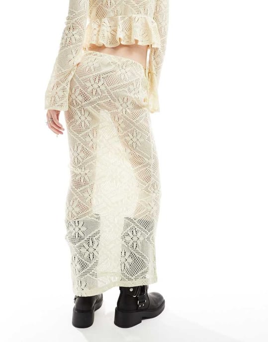 Kiss The Sky tie detail column maxi skirt co-ord in vintage cream - Image 4