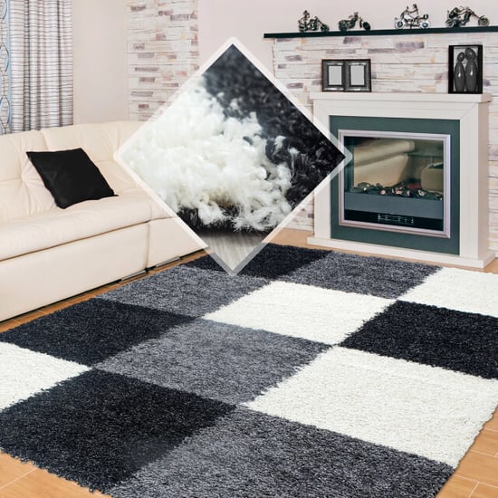 Muratap Basic shaggy geblokt vloerkleed zwart / wit hoogpolig- 160x230 cm - Image 1