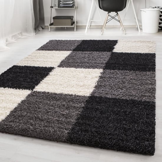 Muratap Basic shaggy geblokt vloerkleed zwart / wit hoogpolig- 160x230 cm - Image 5