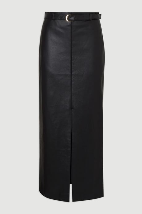 Faux Leather Tailored Midi Pencil Skirt - Image 4