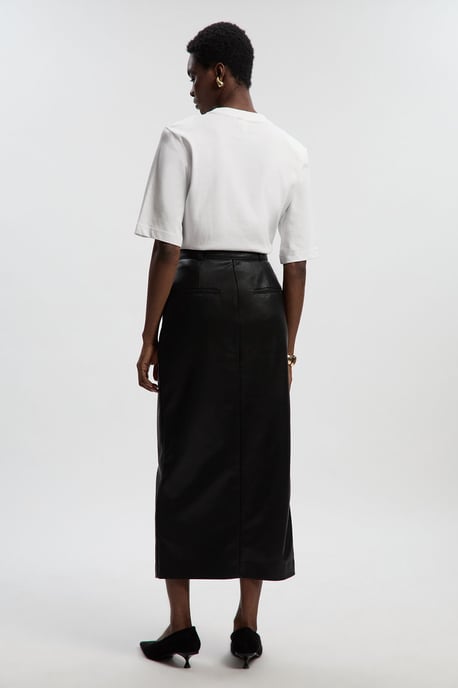 Faux Leather Tailored Midi Pencil Skirt - Image 5