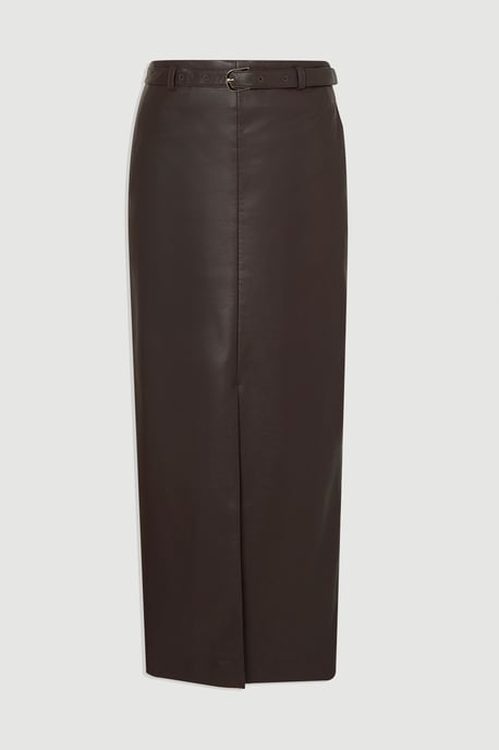Faux Leather Tailored Midi Pencil Skirt - Image 4