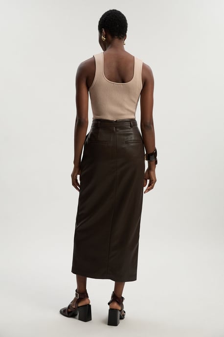 Faux Leather Tailored Midi Pencil Skirt - Image 5
