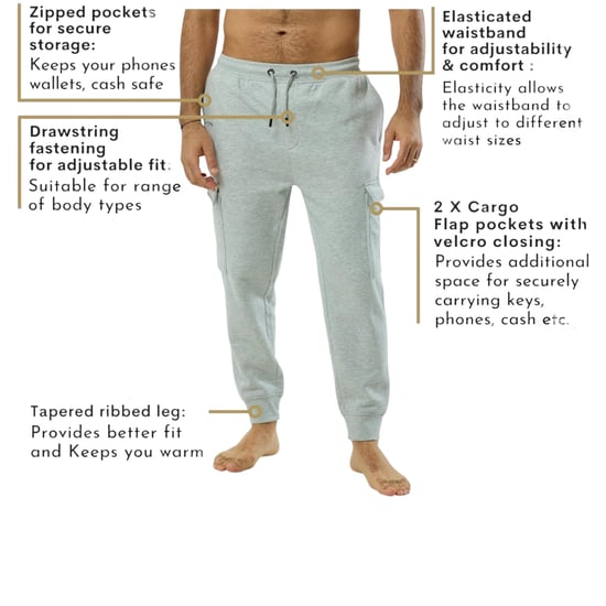 Mens Cargo Joggers Zip Pockets Fleece Gym Trousers Cotton Bottom Track Pants New - Image 5