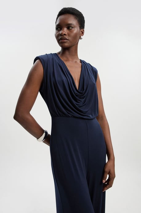 Jersey Crepe Cowl Neck Wide Leg Jumpsuit - Image 2