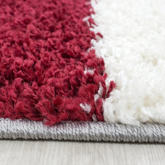 Muratap Basic shaggy geblokt vloerkleed rood / grijs hoogpolig- 60x110 cm - Image 2